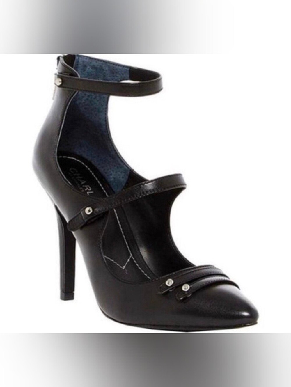Charles David Black Ankle-Strap Pointed Toe Stiletto